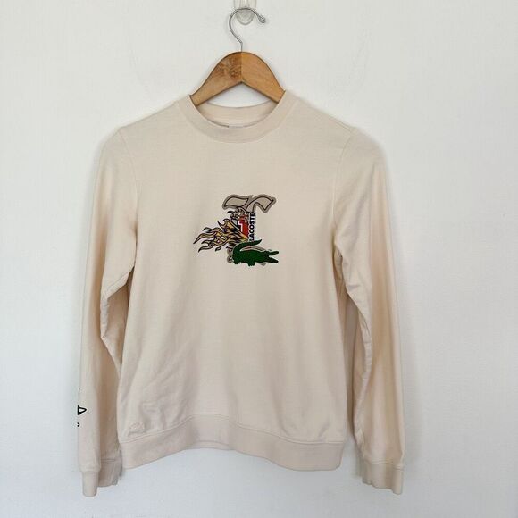 Lacoste Boy's Cream Holiday Badge Crewneck Sweatshirt - Picture 2 of 11